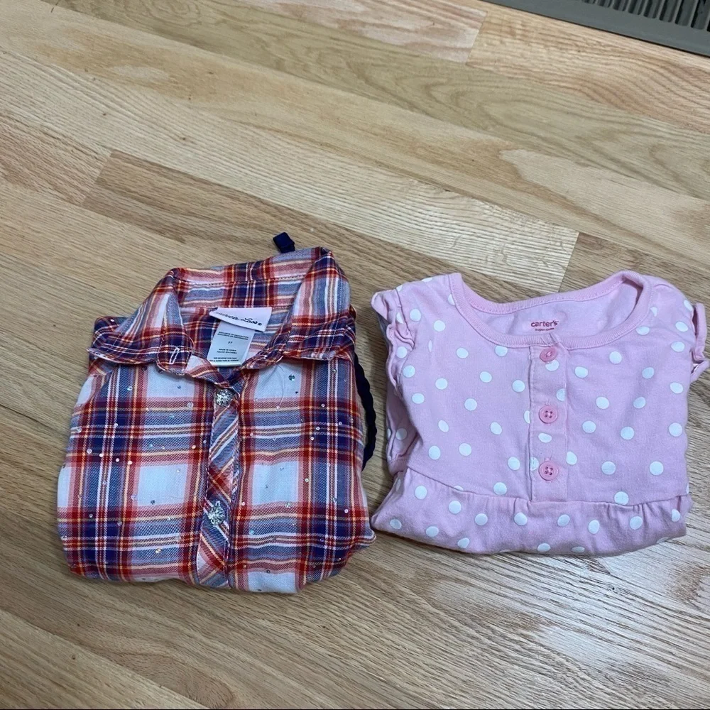 Girls Long Sleeve Shirt Bundle 3T Plaid Button Down Polka Dot Toddler Carter’s
